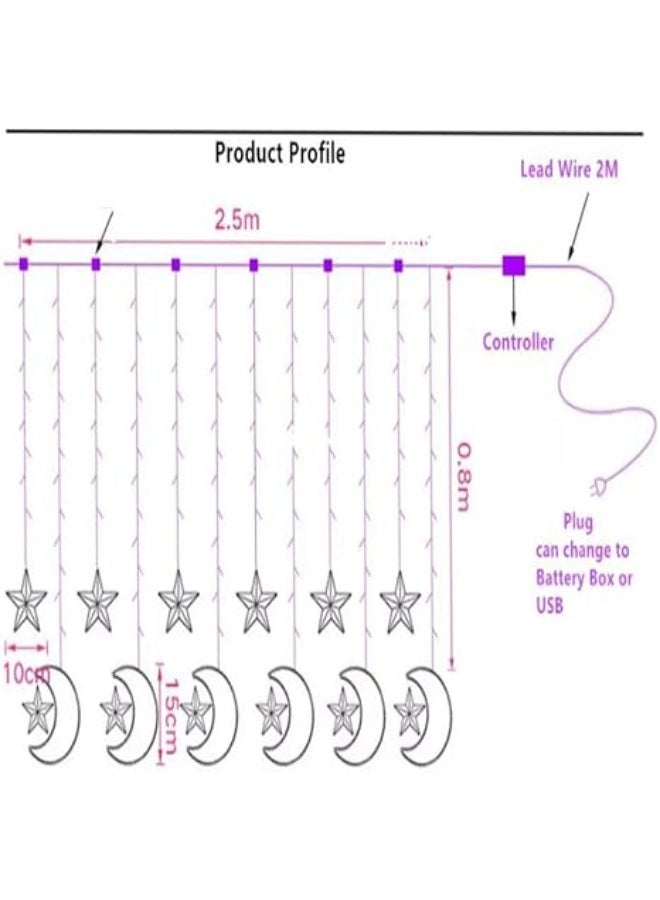 أضواء زينة رمضانية على شكل نجمة وهلال، 10 قطع. دافئة - Image 3